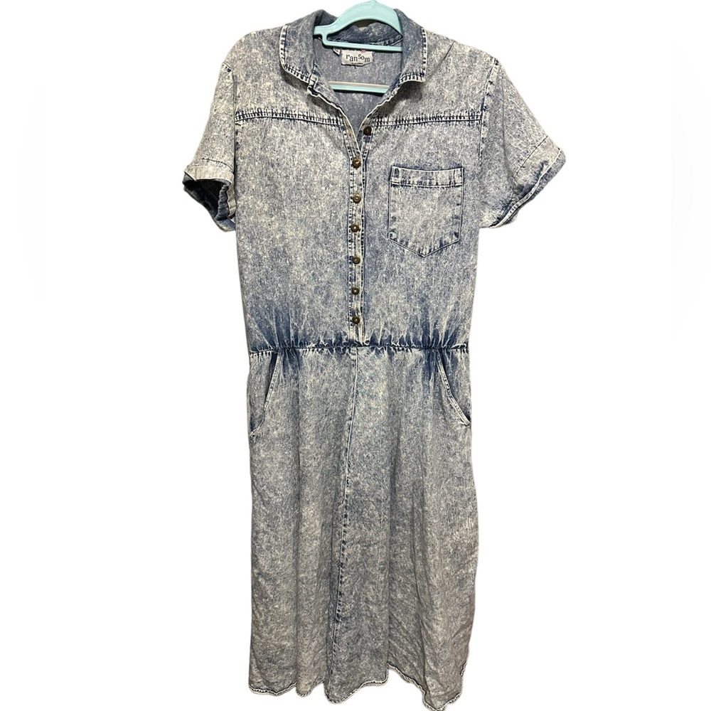 Vintage Acid Washed Denim Dress Size 14 Ransom of California